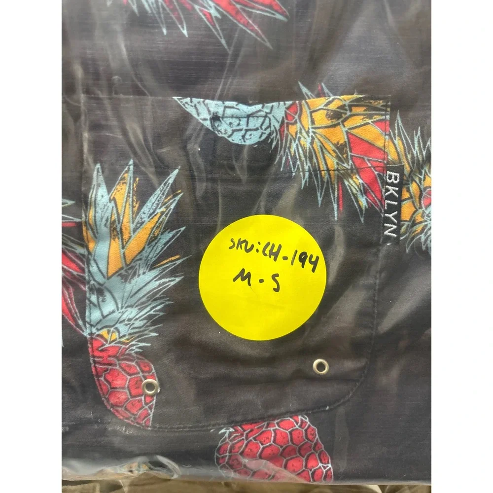 Brooklyn Cloth Mens Kent Ave Volley Swim Trunks Black Pineapple Print Small